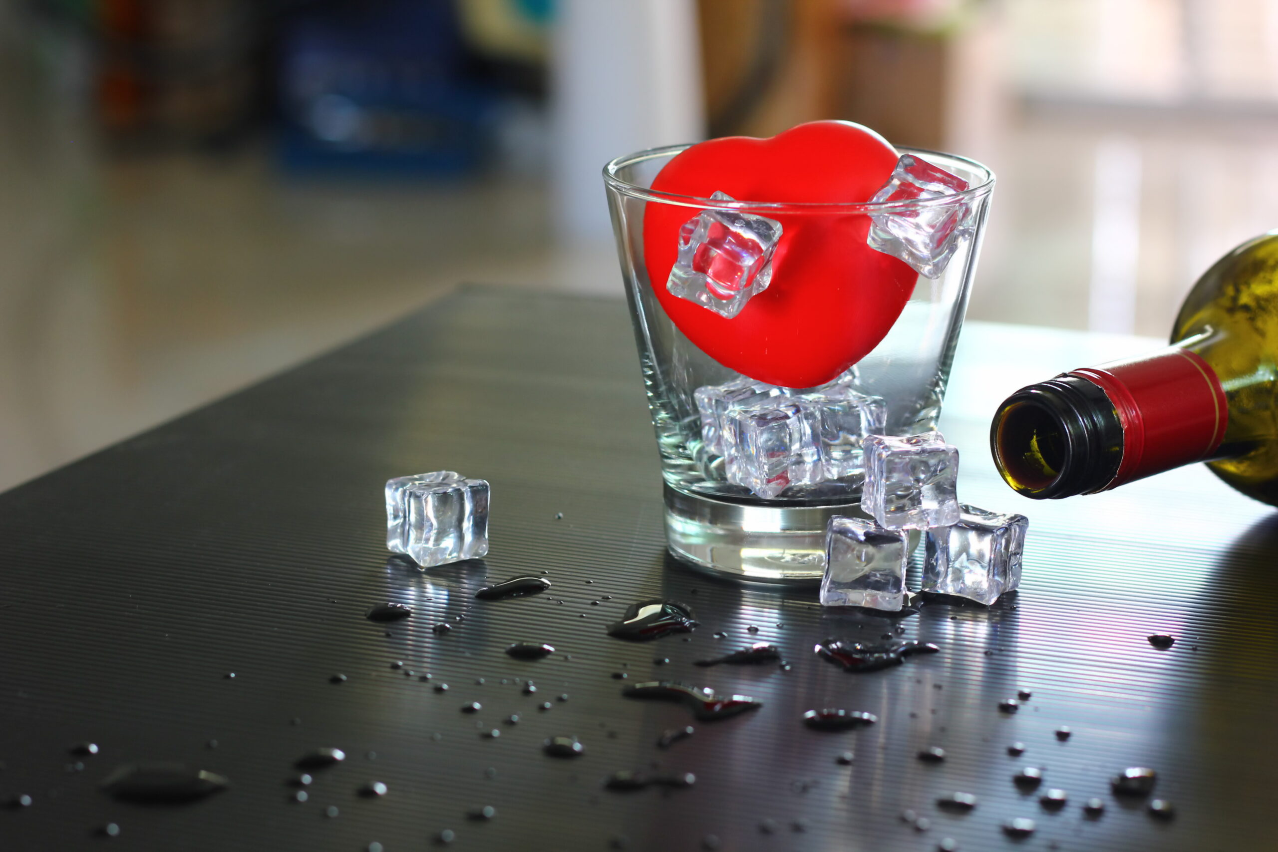 Image close up red wine glass table